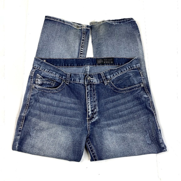 axel Jeans Axel Whiskered Distressed Darkwash Slim Bootcut Jeans